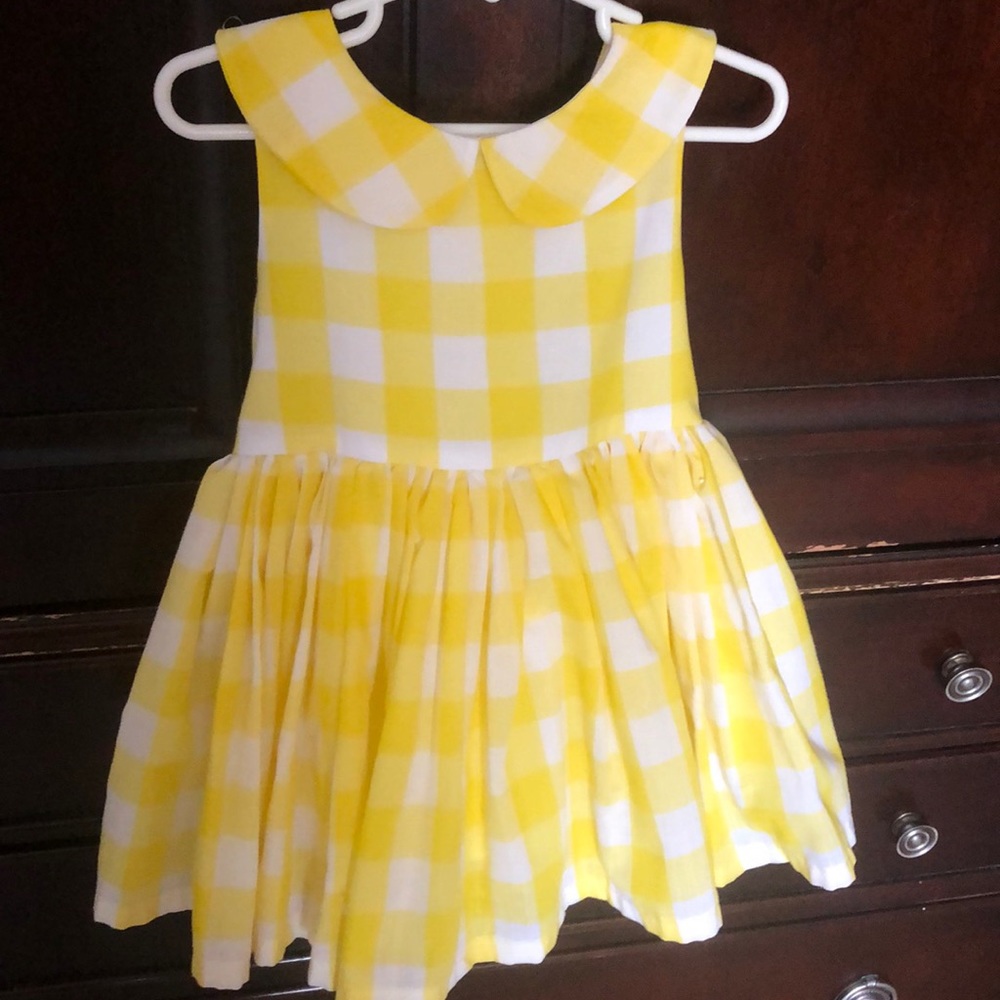 Custom Peter Pan collar yellow check dress 2T